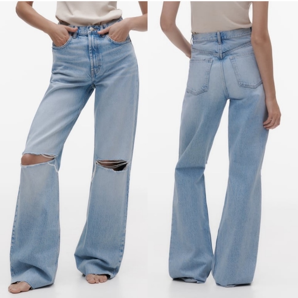 ZARA High Rise‎ Wide Leg Distressed Denim Jeans size 2